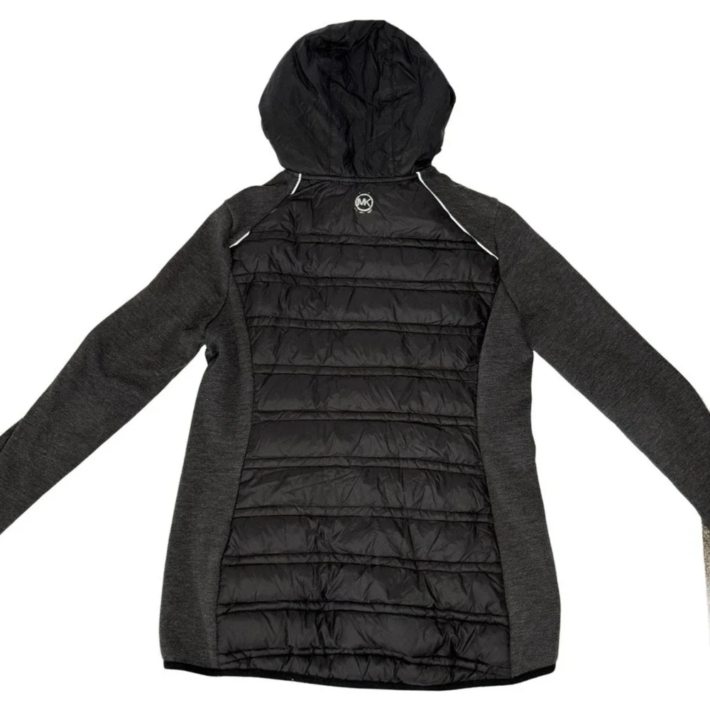 Michael Kors Black Knit-Sleeve Puffer Coat Hooded Zip Up Women's Size Small - Picture 2 of 9